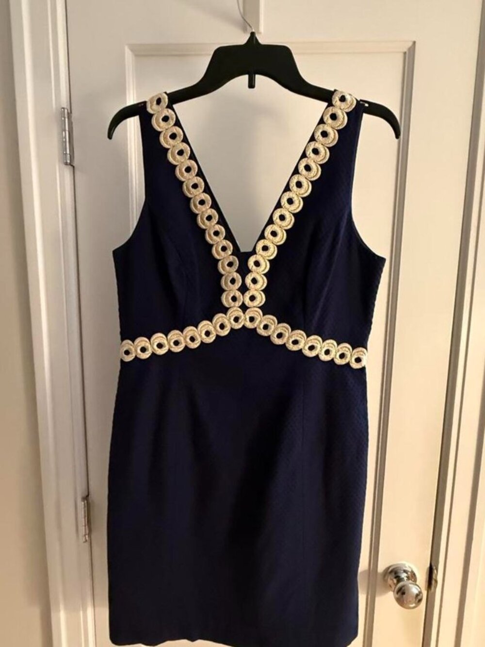 Lilly Pulitzer Navy and Gold Shift Dress with Bamboo Accent